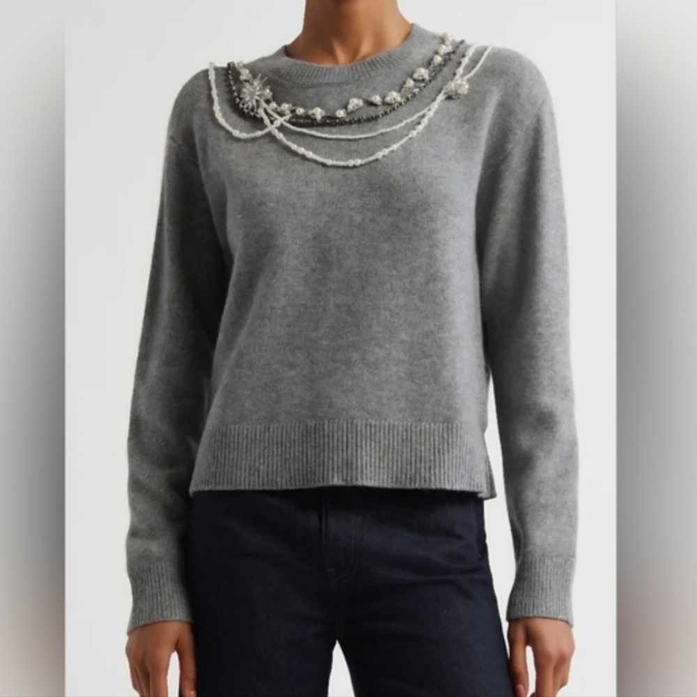 Cinq & Sept Liliana Gray Women's s Sweater with embellished pearls s